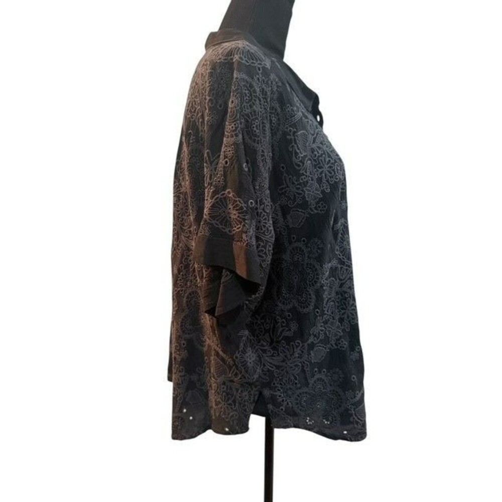 Johnny Was Women The Audrey Blouse Size Extra Large Black Short Sleeve Button Up - Picture 6 of 11